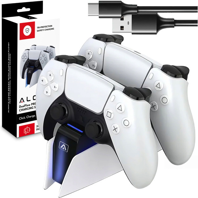 Alogy Podwójna stacja dokująca ładująca do kontrolera Pada do PlayStation 5 PS5 do 2 Padów Biała