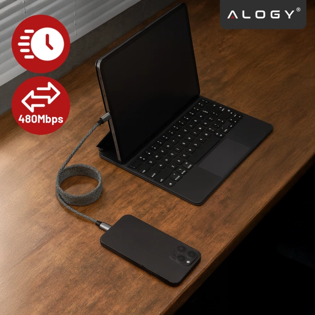Kabel Zasilający USB-C do USB-C 65W 1m, Szybkie Ładowanie PD, Magnetyczny, Trwały i Elastyczny Przewód Kompatybilny z iPhone, MacBook i Android, Alogy MagiCharge™ – Czarny