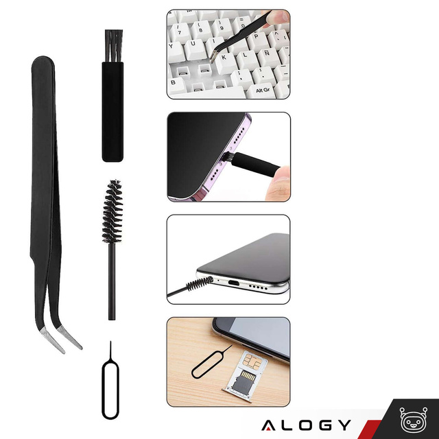 Alogy Set 18w1 Zestaw do czyszczenia klawiatury telefonu słuchawek Wielofunkcyjny Szczotka Klucz do SIM Czyścik