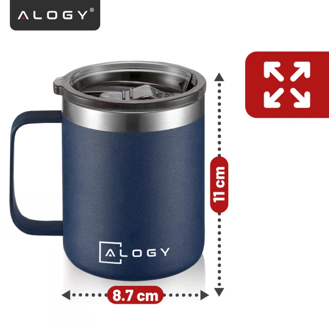 Alogy Kubek termiczny z uchwytem Thermal Mug otwierana pokrywka stalowy zimno i ciepło granatowy