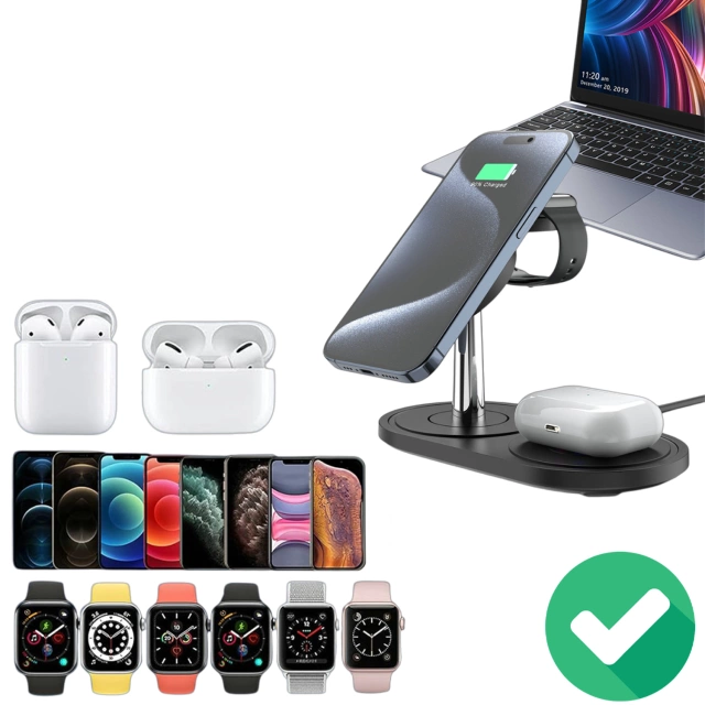 Ładowarka indukcyjna 3w1 do telefonu zegarka słuchawek  Alogy Qi Charger do Apple iPhone Watch AirPods Czarna