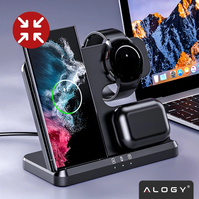 Ładowarka Bezprzewodowa Indukcyjna 3w1 Qi 3.0 Szybka do Samsung Galaxy 22 23 24 Ultra Watch Buds 