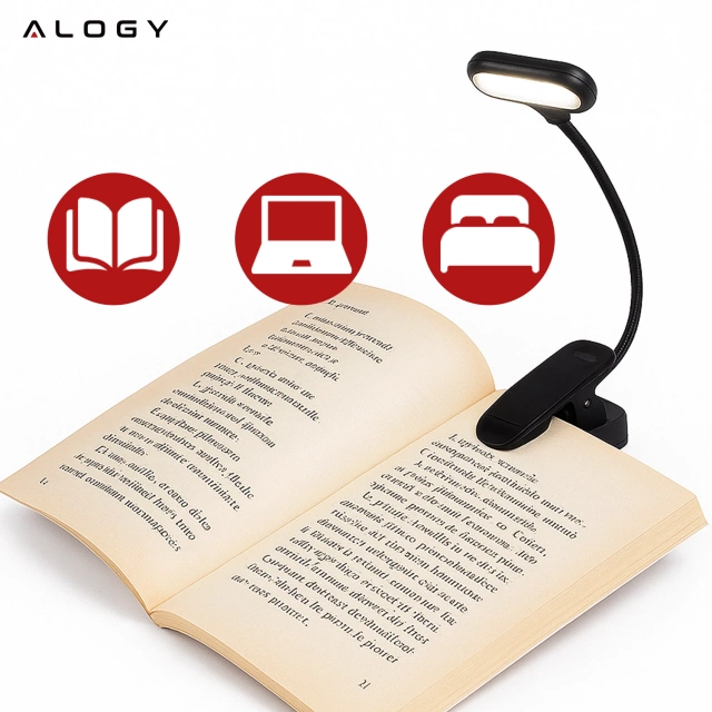 Alogy Lampa biurkowa LED z klipsem Bezprzewodowa Czarna