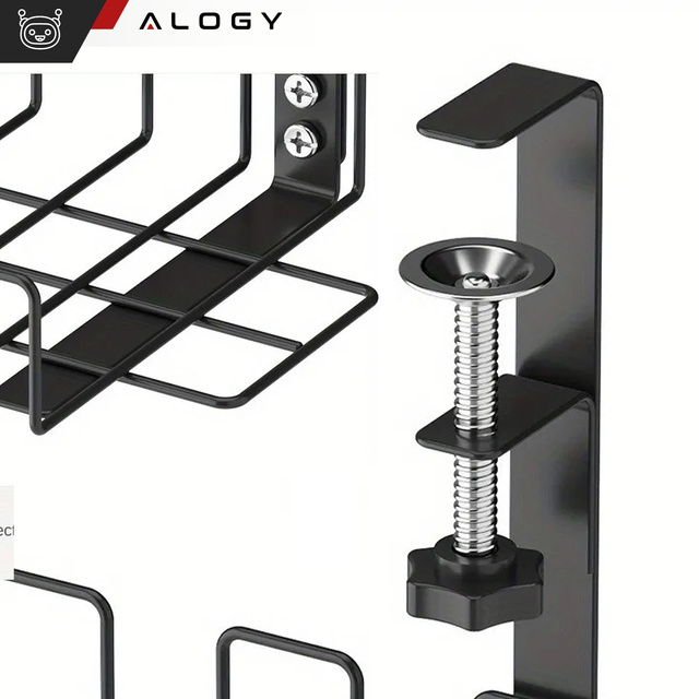 Alogy Organizer kabli uchwyt półka pod blat na kable listwy biurkowy podbiurkowy aluminiowy 38.5cm Czarny