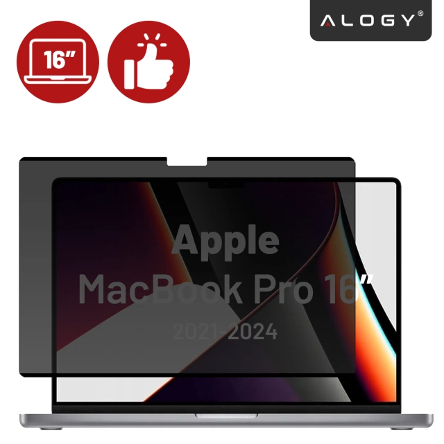 Magnetyczna folia prywatyzująca do Macbook Pro 16" 2021-2024 – ochrona prywatności, łatwy montaż, pokrowiec do przechowywania, redukcja odblasków – Alogy SecureView™