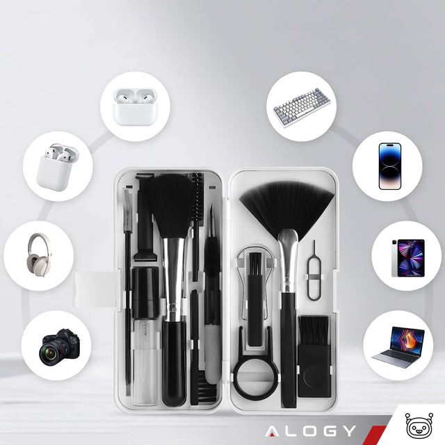 Alogy Set 18w1 Zestaw do czyszczenia klawiatury telefonu słuchawek Wielofunkcyjny Szczotka Klucz do SIM Czyścik