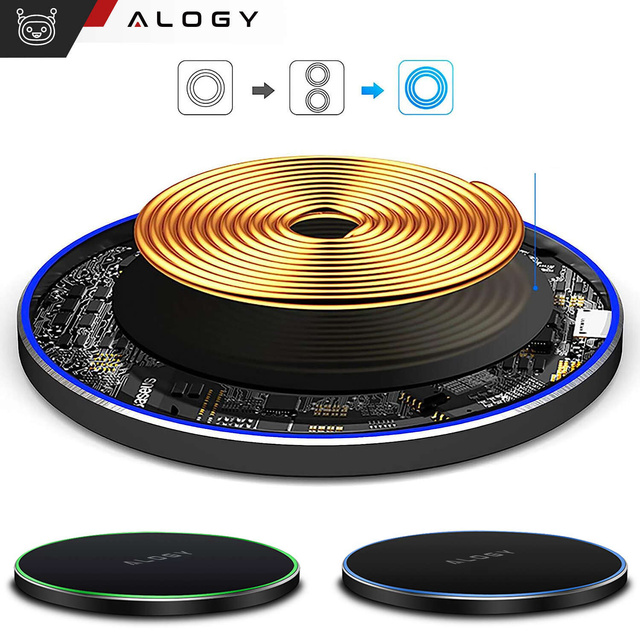 Alogy Ładowarka indukcyjna QI bezprzewodowa 20W szybka LED okrągła  + kabel USB-CCzarna