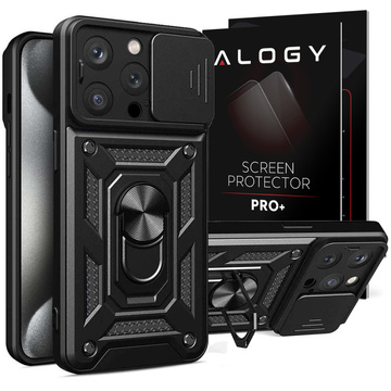 Alogy Etui ochronne Camshield Stand Ring z osłonką na aparat do iPhone 15 Pro Max