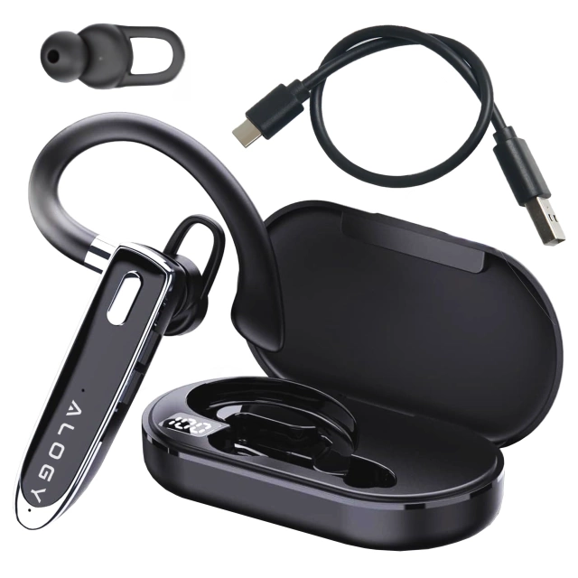 Słuchawka Bluetooth dla kierowcy bezprzewodowa zestaw z etui ładującym zestaw słuchawkowy Alogy Czarna