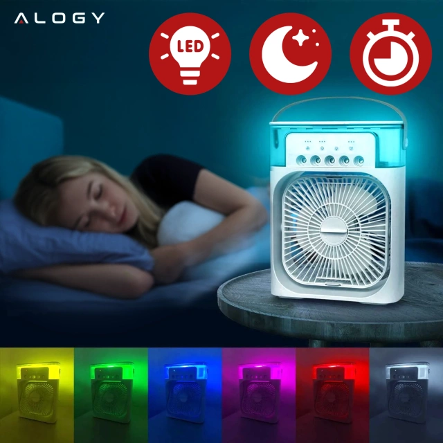 Wentylator Alogy DeskBreeze™ wiatrak biurkowy 3w1 stojący mały cyrkulator z nawilżaczem powietrza timerem i podświetleniem LED 4800mAh USB-C
