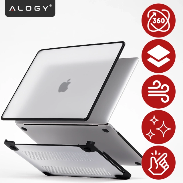 Etui ochronne do Apple Macbook Air 13 13.6" M2 2022 / M3 2024 / M4 2025 (A2681, A3113, A3240) Alogy MatteGuard™ obudowa Matowa Przezroczysta Biel z czarną ramką