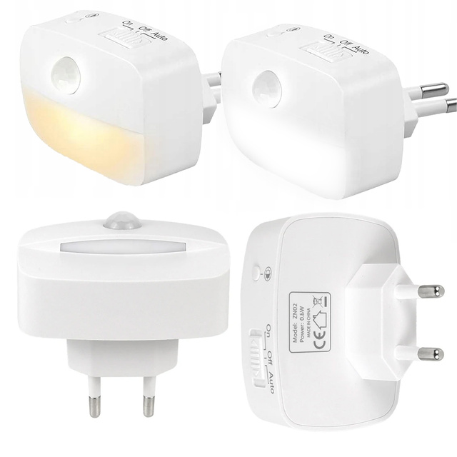 2x Alogy Lampka nocna z czujnikiem ruchu LED Night Light 3 barwy światła do gniazdka EU Biała