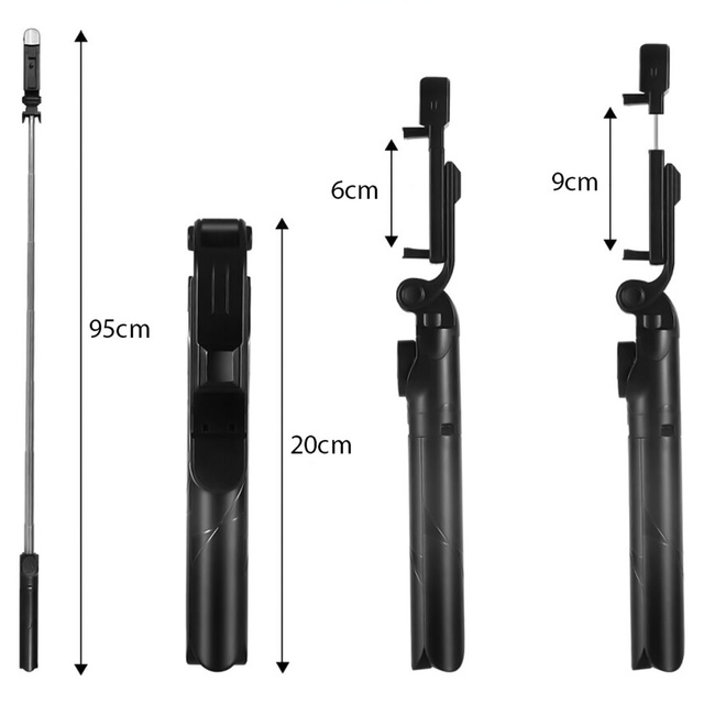 Alogy Uchwyt Bezprzewodowy Selfie Stick Bluetooth składany Tripod Mini statyw do telefonu z lampką LED