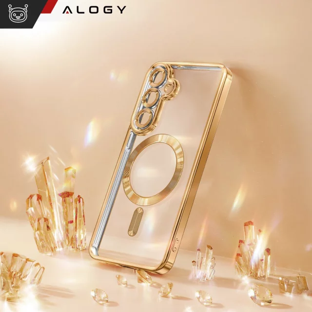 Etui do Samsung Galaxy S25 Alogy LuxeShield™️ Glamour Luxury Ring obudowa z osłoną aparatów Złote + Szkło