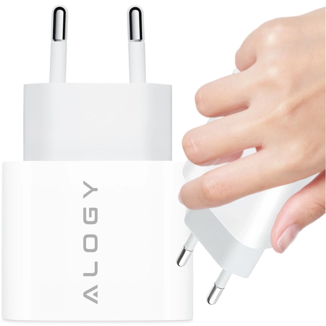 Ładowarka sieciowa szybka 30W USB-C USB typ C GaN PD do iPhone kostka Alogy Biała