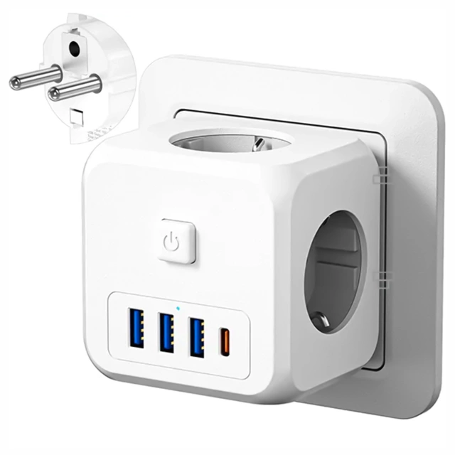 Alogy Rozgałęźnik sieciowy rozdzielacz Ładowarka adapter złodziejka 3 gniazdka PL/EU USB USB-C 7w1 5V 2.4A Biały