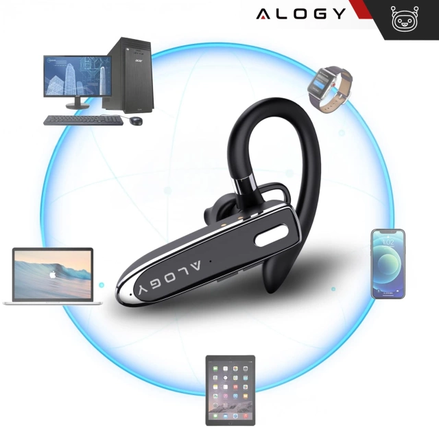 Słuchawka Bluetooth dla kierowcy bezprzewodowa zestaw z etui ładującym zestaw słuchawkowy Alogy Czarna