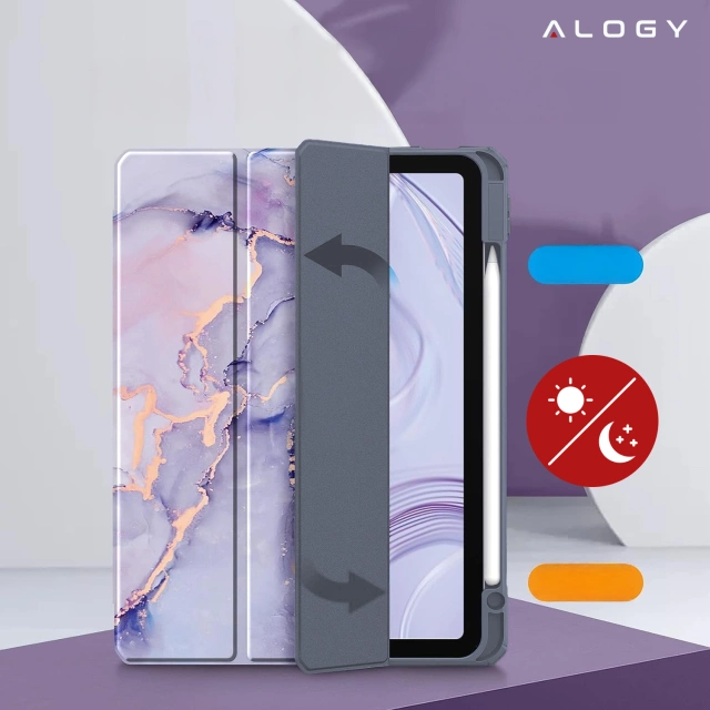 Etui hybrydowe z miejscem na rysik do Apple iPad Air 11" gen 7/6/5/4 | iPad Pro 11" 2018 Alogy Hybrid Book Cover Case Marble Fioletowe