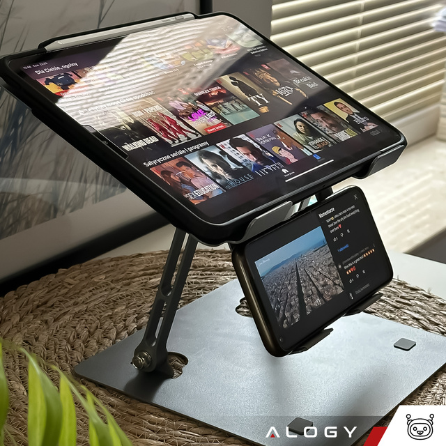 Alogy Uchwyt na laptop 17" Macbook tablet telefon stojak 2w1 podstawka składany regulowany aluminiowy na biurko Grafitowy