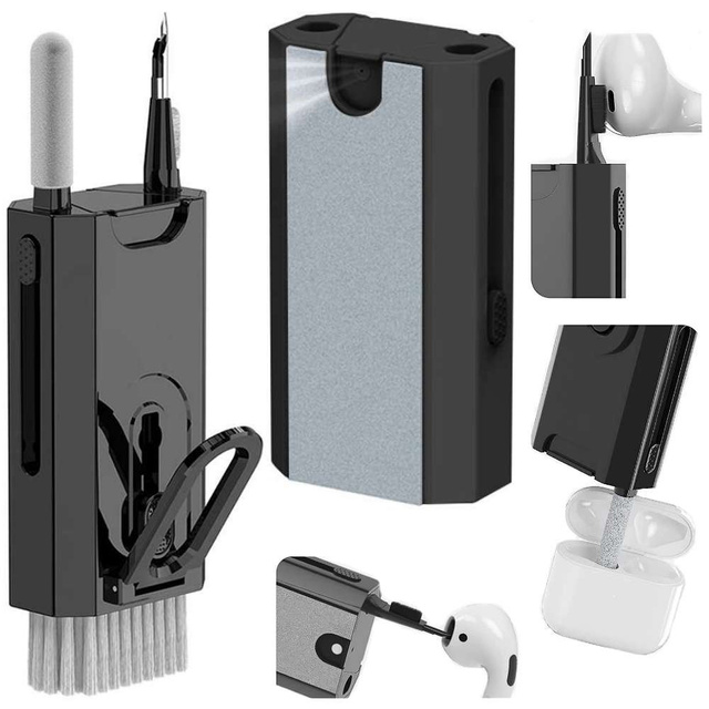 Alogy Czyścik wielofunkcyjny Zestaw do czyszczenia ekranu klawiatury Cleaner Set 8w1 do telefonów laptopów komputerów Czarny