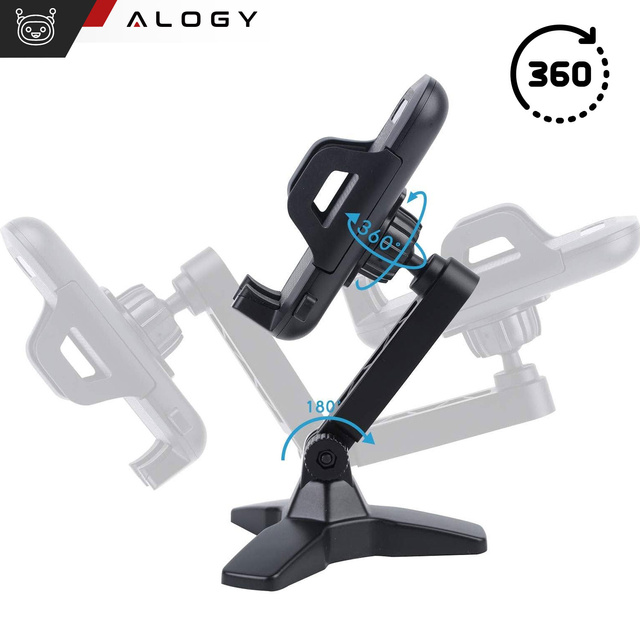 Alogy Uchwyt na telefon stojak podstawka na biurko regulowany 360 Tripod biurkowy statyw 4-7" Czarny
