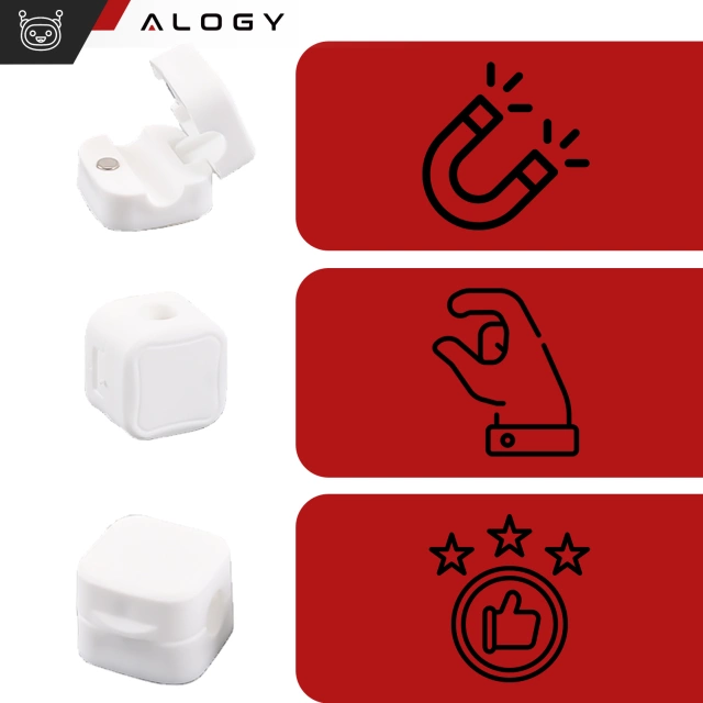 6x Uchwyt magnetyczny na kable Alogy Magnetic Cable Holder 6-pack organizacja kabli do biurka szafki ściany Białe