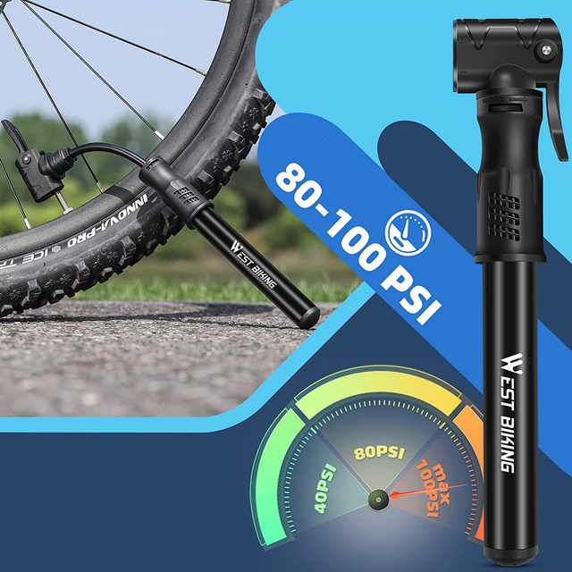 Pompka rowerowa ręczna aluminiowa Alogy Mini Bike Pump 100psi z uchwytem Czarna