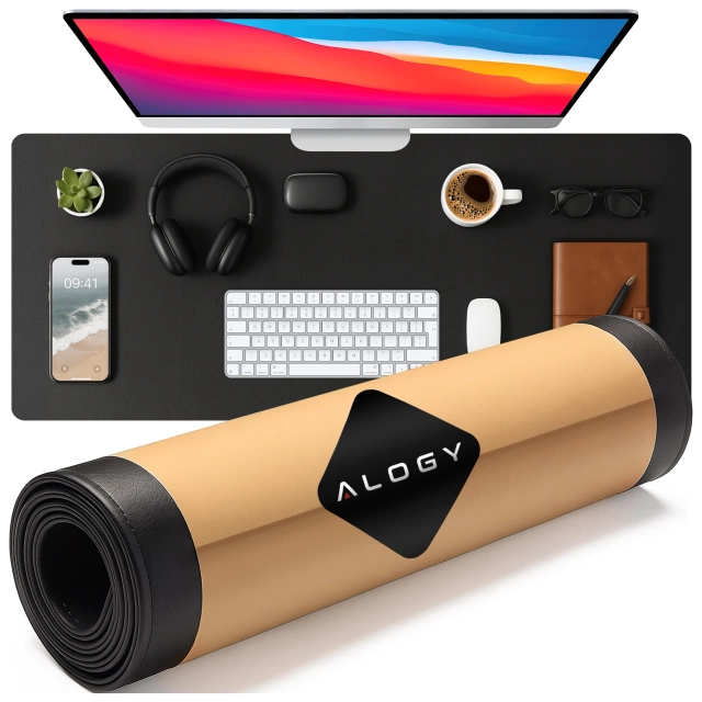 Podkładka na biurko 80×40 cm – antypoślizgowa mata ochronna z eleganckiej ekoskóry PU, pod mysz i klawiaturę, stylowa i trwała – Alogy WorkMat™ Czarna