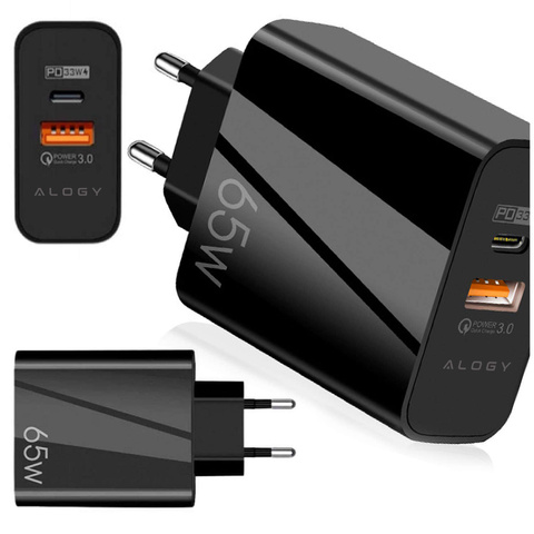 Alogy Ładowarka sieciowa szybka Quick Charge QC 3.0 USB-A + USB-C 65W Custom Fast Charger Black