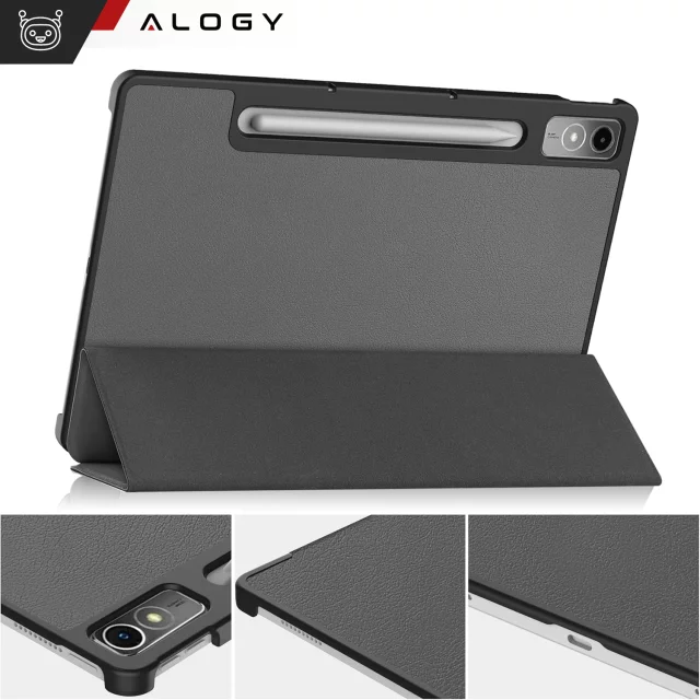 Etui ochronne do Lenovo Tab P12 12.7 TB-370 obudowa na tablet Alogy Book Cover Case Szare + szkło