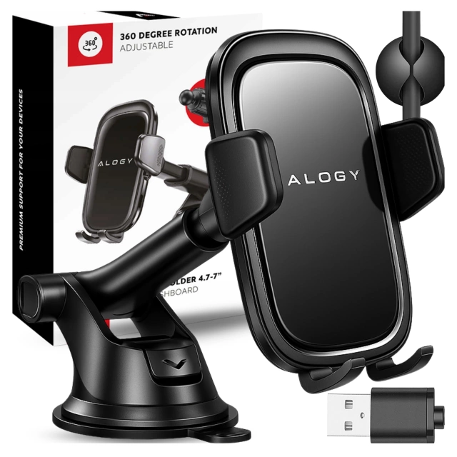 Uchwyt samochodowy na telefon szybę kratkę kokpit deskę do samochodu auta do telefonu 7" Alogy 3w1 Czarny + Organizer