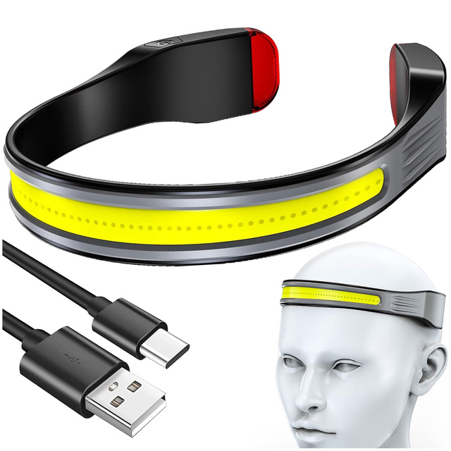 Alogy Lampka czołowa Czołówka latarka na czoło głowę LED COB USB-C Type C 3 Tryby świecenia IPX4