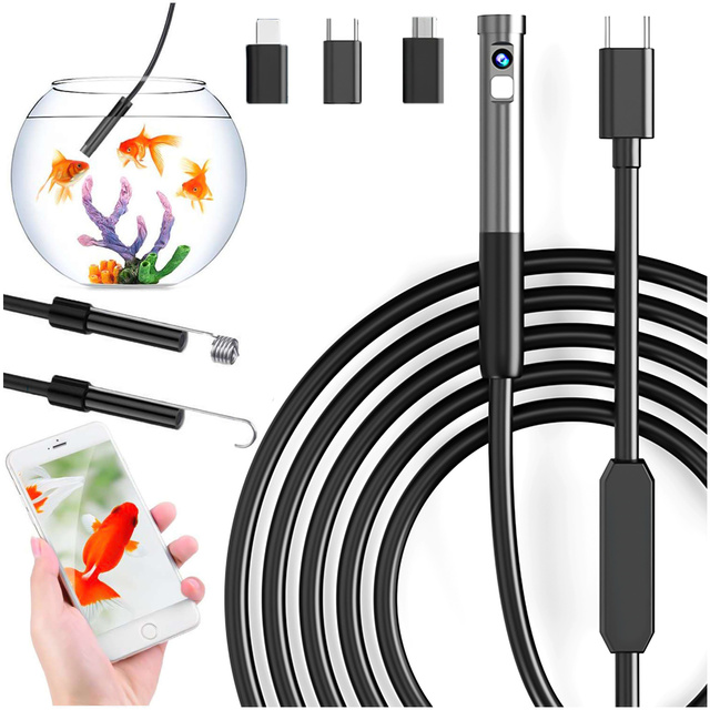 Alogy Duo Cam Endoskop Kamera inspekcyjna endoskopowa 1920 Full HD Lightning do iPhone, USB-C, micro USB 3m 8mm czarna