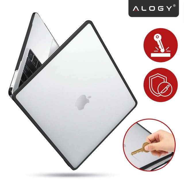 Etui ochronne do Apple Macbook Air 13 13.6" M2 2022 / M3 2024 / M4 2025 (A2681, A3113, A3240) Alogy MatteGuard™ obudowa Matowa Przezroczysta Biel z czarną ramką