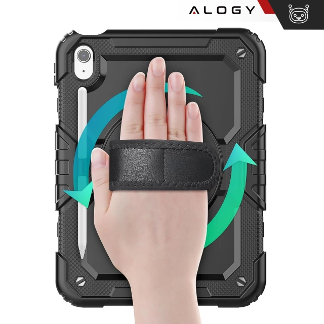 Etui ochronne Alogy Pirate Armor stojak pasek case obudowa do Apple iPad (10 Gen.) 2022 10.9" /  iPad 11 A16 (11. Gen.) 2025 Czarne