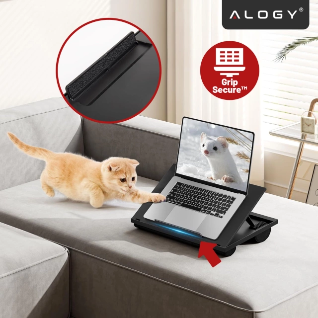 Składana Podstawka na Laptopa do 16 cali z Regulacją Kąta Nachylenia, Miękkimi Poduszkami i Antypoślizgową Powierzchnią, do Pracy w Łóżku i na Sofie, Alogy LapDesk™ – Czarna