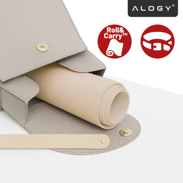 Podkładka na biurko 80×40 cm – antypoślizgowa mata ochronna z eleganckiej ekoskóry PU, pod mysz i klawiaturę, stylowa i trwała – Alogy WorkMat™ Beżowa