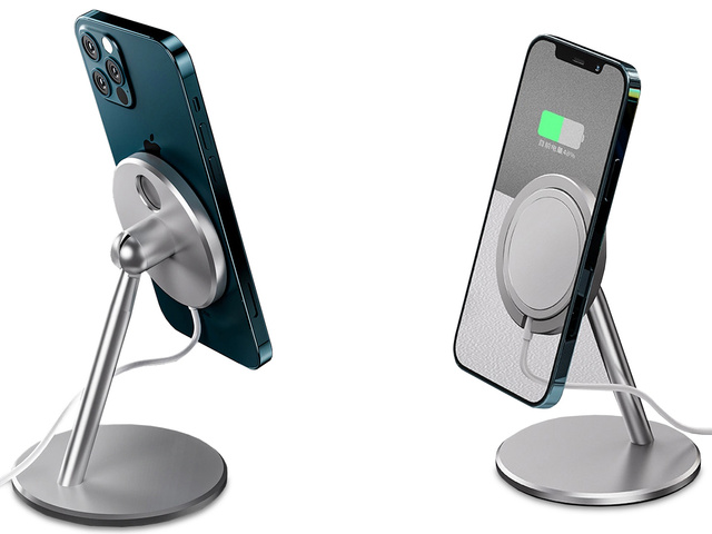 Alogy Uchwyt podstawka do iPhone 12 do ładowarki Qi MagSafe Srebrny