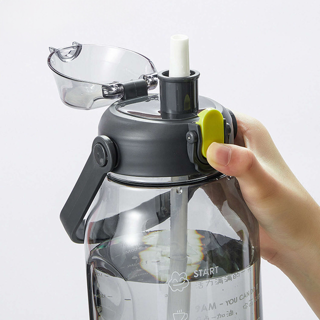 Alogy Butelka ze słomką Time Marker Water Bottle with Straw with Handle 1500ml Czarna