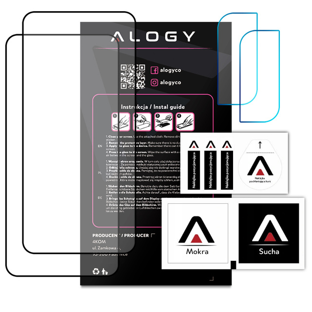 Alogy 2x Szkło Full Glue FC + 2x Szkło na obiektyw kamerę do Samsung Galaxy S22