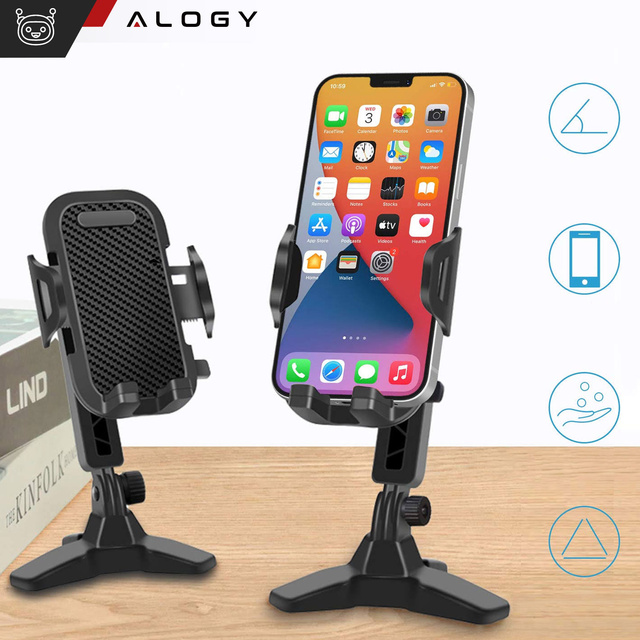 Alogy Uchwyt na telefon stojak podstawka na biurko regulowany 360 Tripod biurkowy statyw 4-7" Czarny