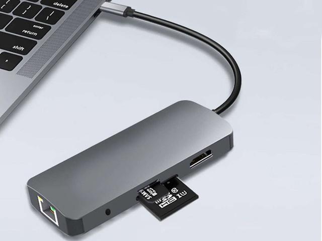 Alogy Adapter HUB 9w1 przejściówka HDMI RJ45 USB-C PD 3xUSB AV SD/TF