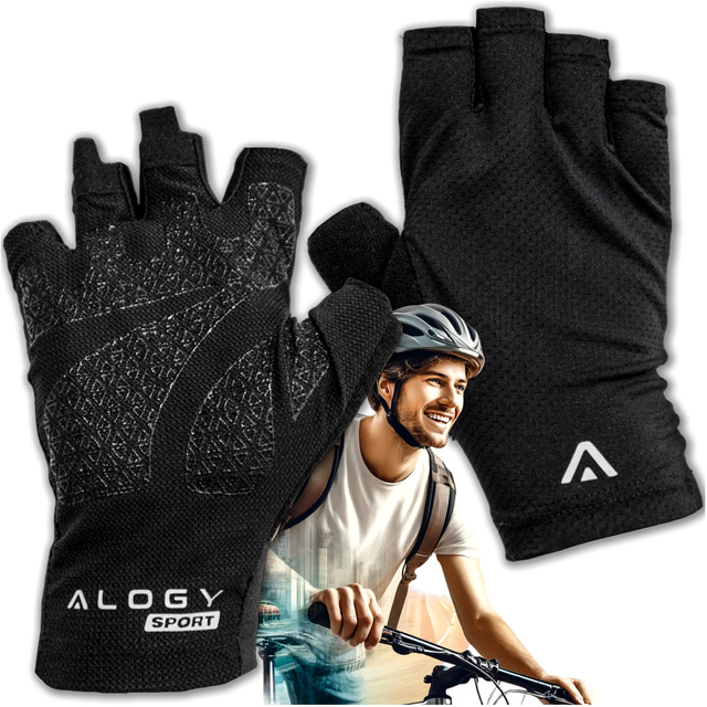Alogy Rękawiczki rowerowe L krótkie bez palców męskie damskie Unisex sportowe na rower na MTB Gravel Kross Czarne