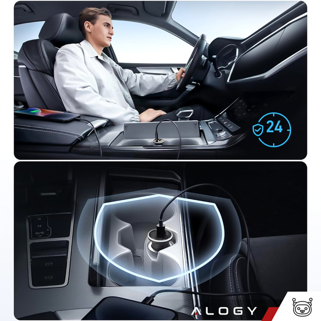 Alogy Car Ładowarka samochodowa USB QC 3.0 18W + USB C PD 30W szybka mocna do telefonu czarna