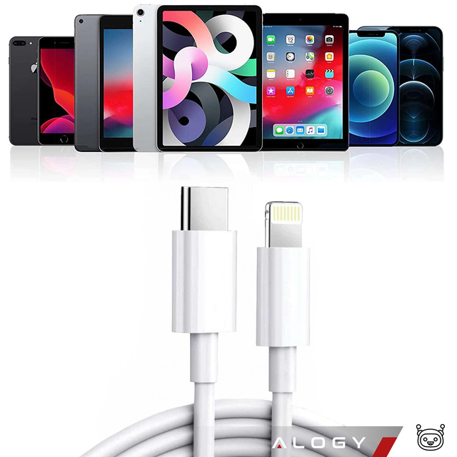Alogy Kabel 2m Fast Charging Cable USB-C do Lightning do ładowania 20W White 
