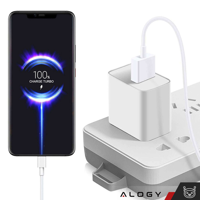Kabel USB - USB-C typ C Alogy mocny szybki 67W 6A PD 1M przewód do ładowarki Blue Label Biały