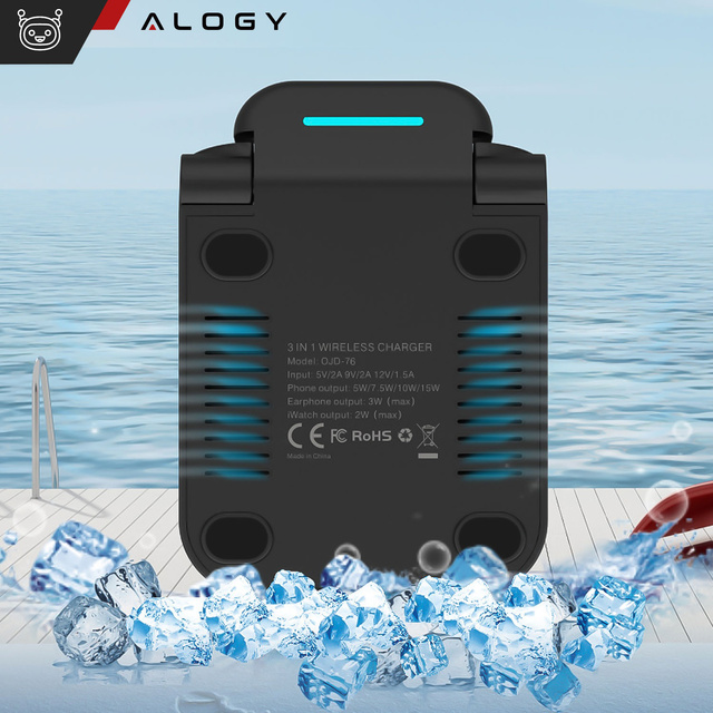 Alogy Ładowarka indukcyjna 3w1 do telefonu Apple iPhone, Airpods, Watch 15W +3W Czarna