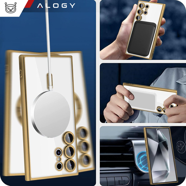 Alogy Etui na telefon do Samsung Galaxy S24 Ultra Mag Safe Case Glamour Case Ring obudowa Czarne przezroczyste