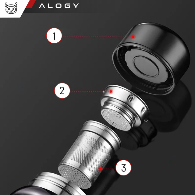 Alogy Termos butelka bidon termiczny wyświetlacz LED 800ml z sitkiem smyczką Czarny