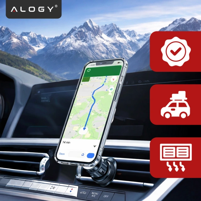 Alogy Uchwyt do samochodu samochodowy MagSafe Airvent car holder do telefonu do MagSafe na kratkę Czarny